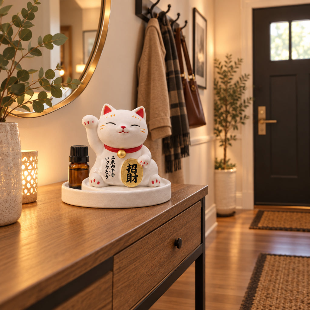 Piedra Difusora de Aceites Esenciales - Gato de la Suerte Maneki Neko