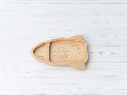 Plato de Madera de Caucho "Cohete"