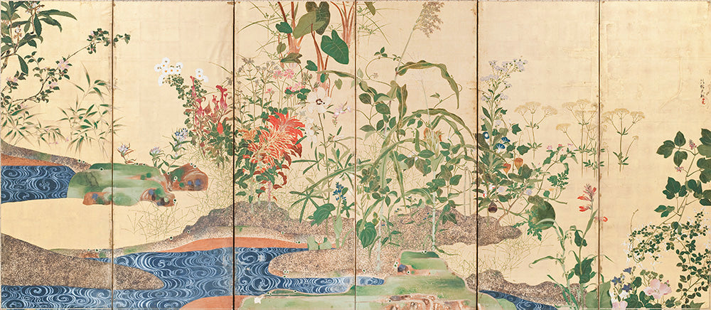 Rinpa Painting - "Spring and Autumn Flowers" by Ogata Kōrin