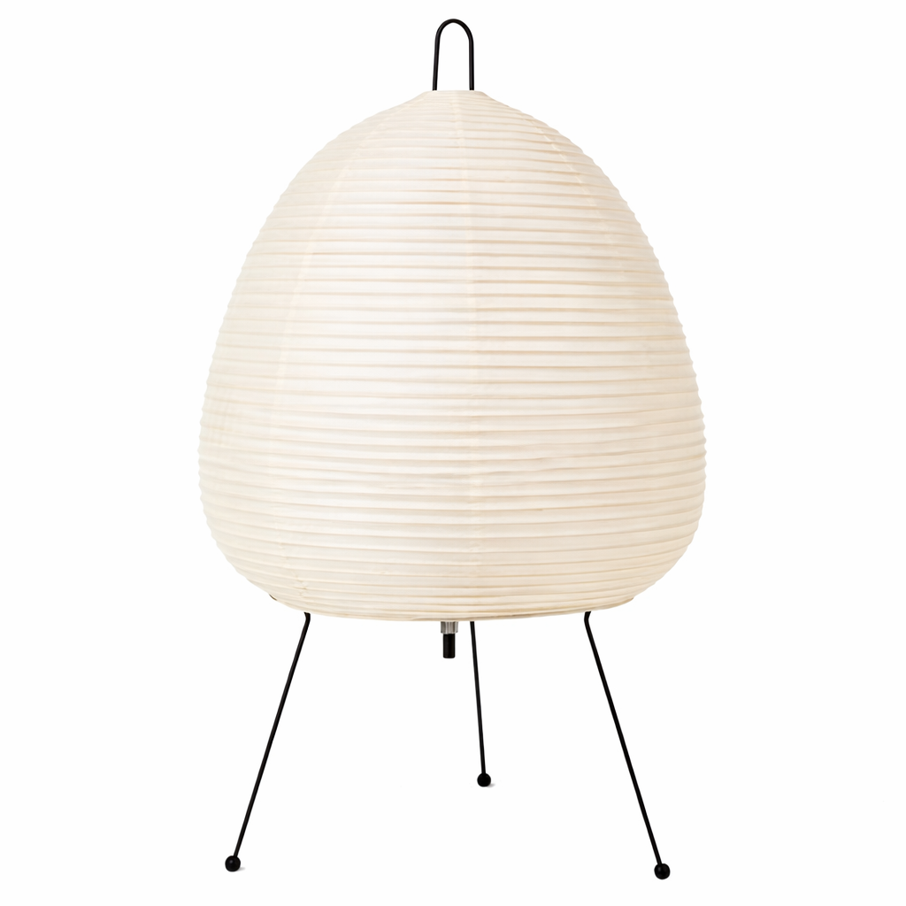 White textured table lamp with black legs on a white background