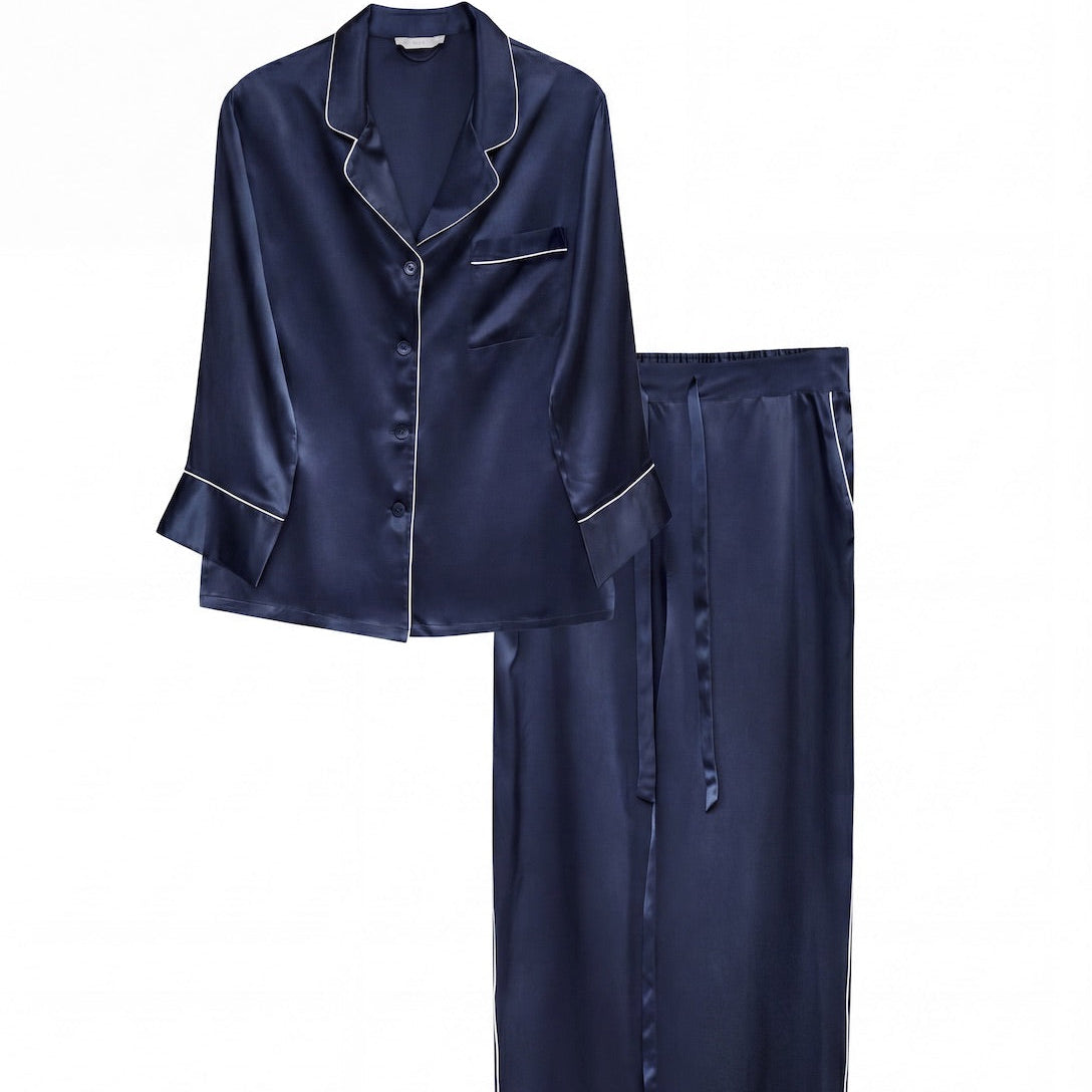 Luxurious navy blue silk sleepwear