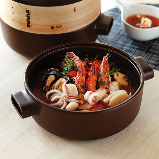 Ceramic Steamer Set - Charcoal Brown 28cm (4L)