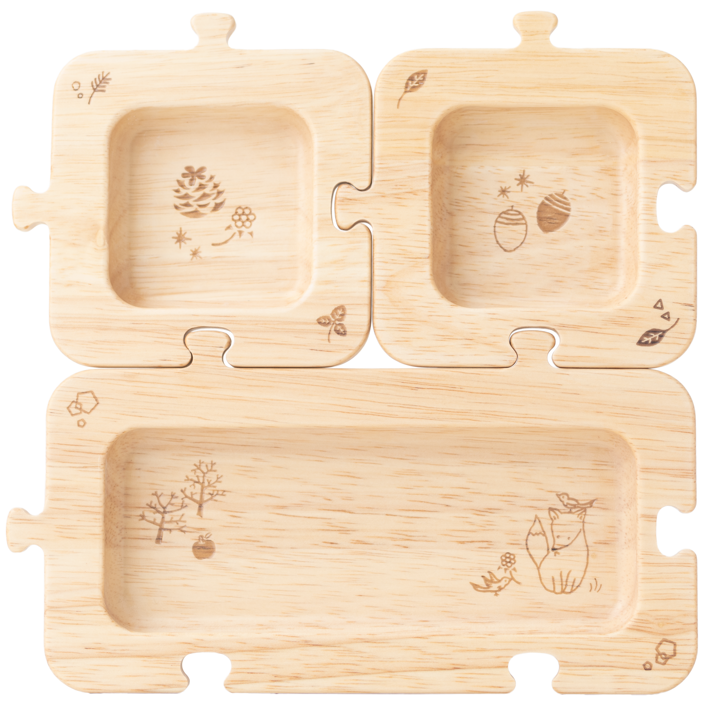 Plato de Madera de Caucho "Bosque Rompecabezas"