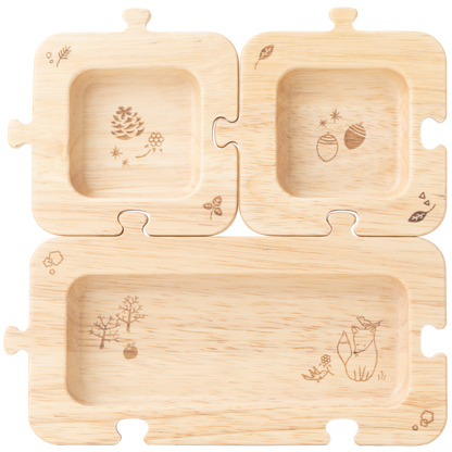 Plato de Madera de Caucho "Bosque Rompecabezas"