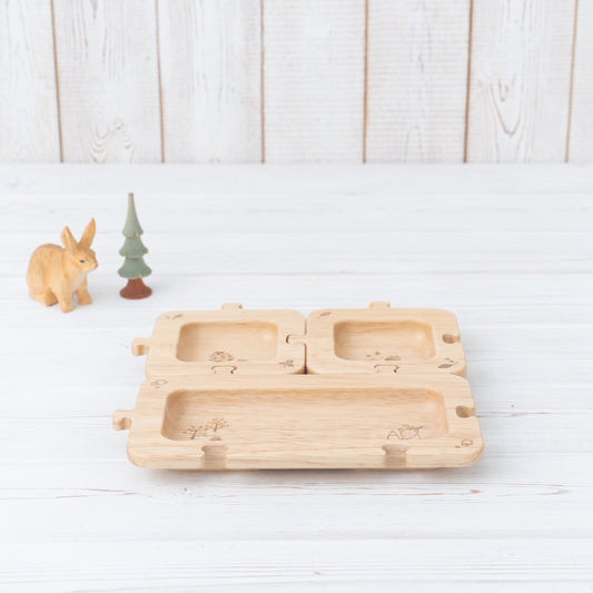 Plato de Madera de Caucho "Bosque Rompecabezas"