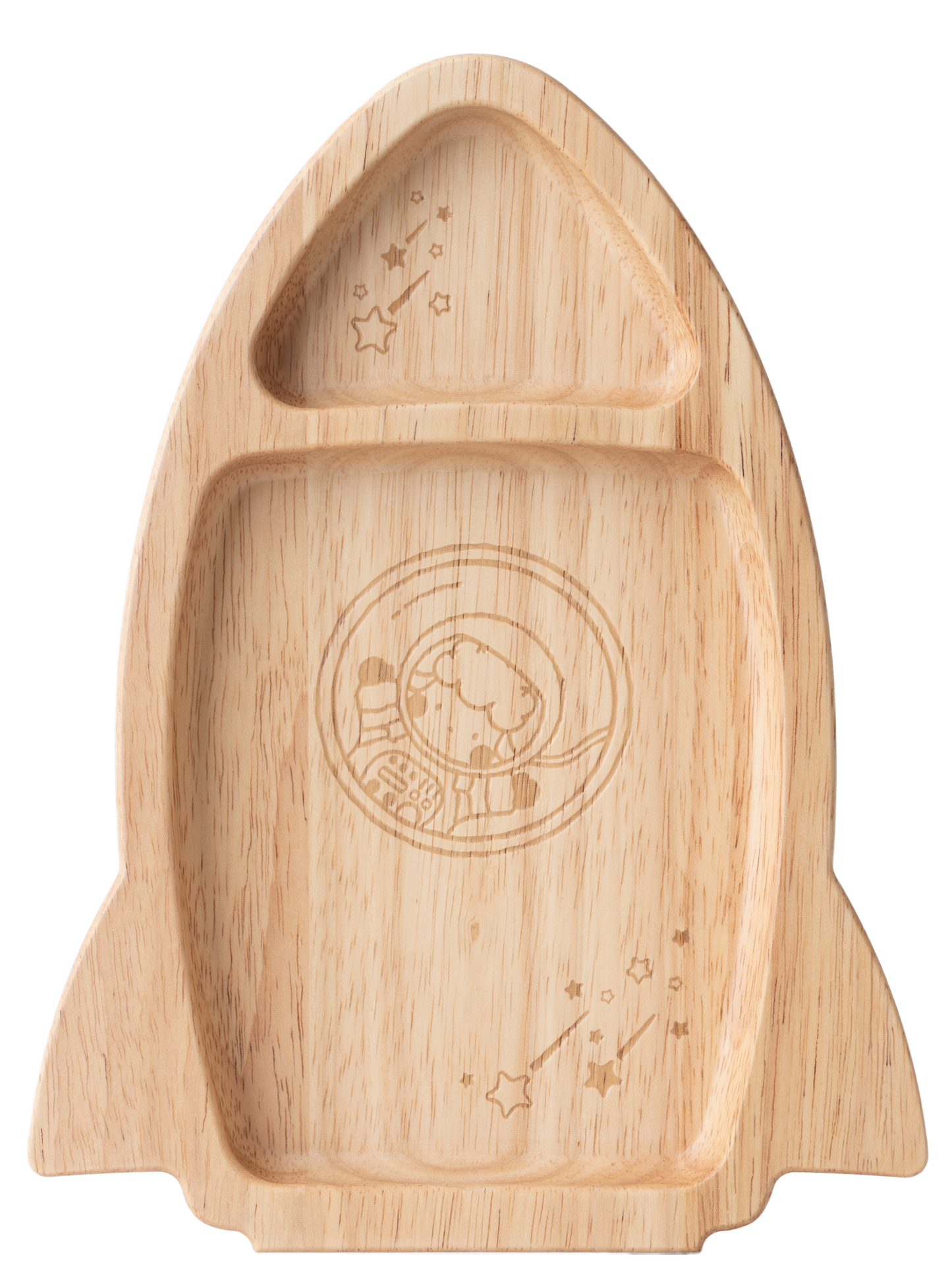 Plato de Madera de Caucho "Cohete"