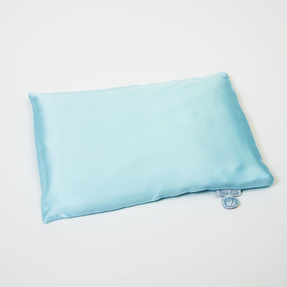 Baby blue silk pillow made from premium 6A silk, vegan and sustainable, breathable and ultra-soft for restful infant sleep.