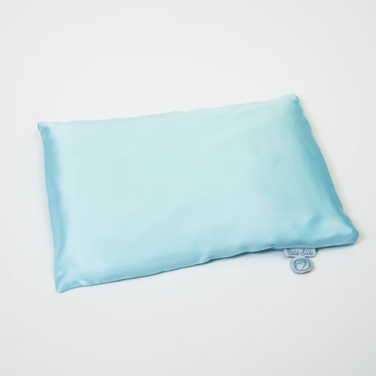 Baby blue silk pillow made from premium 6A silk, vegan and sustainable, breathable and ultra-soft for restful infant sleep.