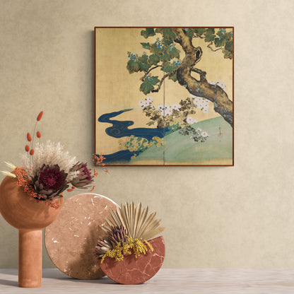 Rinpa Painting - "Flowing Water with Paulownia and Chrysanthemum" by Sakai Hōitsu