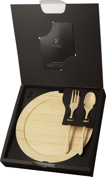 Plato de bambu L para cena y cubiertos (Blanco)