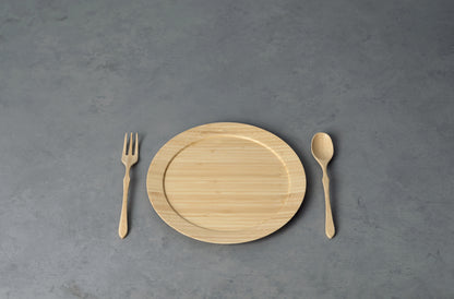 Plato de bambu L para cena y cubiertos (Blanco)