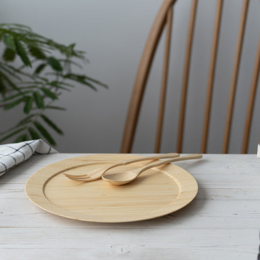 Bamboo Dinner Plate L & Cutlery (White)